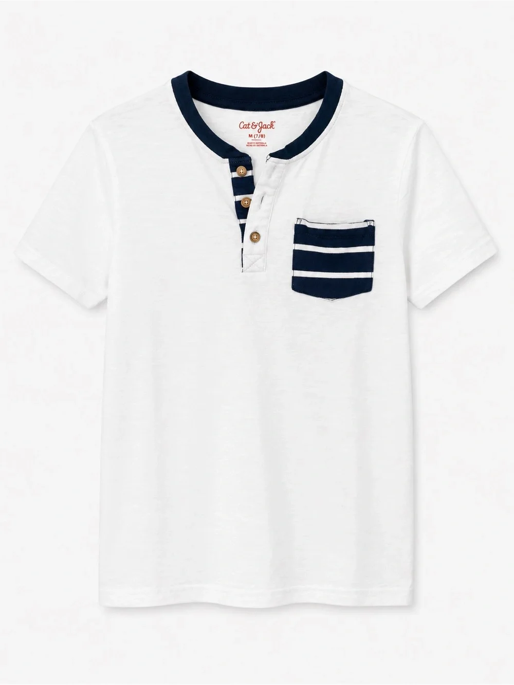 Cat & Jack White Tee with Navy Trim & Striped Pocket - Kids